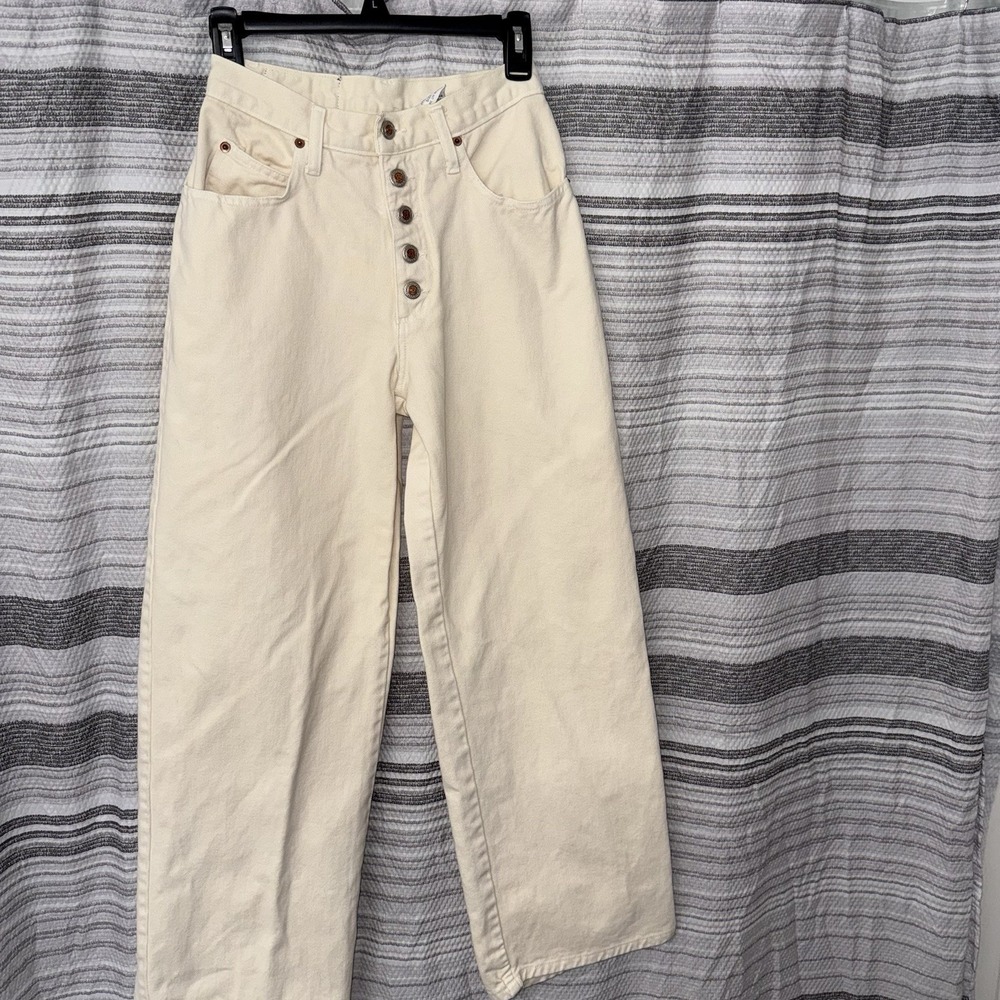 Vintage L.E.I. High Waisted Exposed Button Fly Cream French Girl Chic 90's Y2K 7